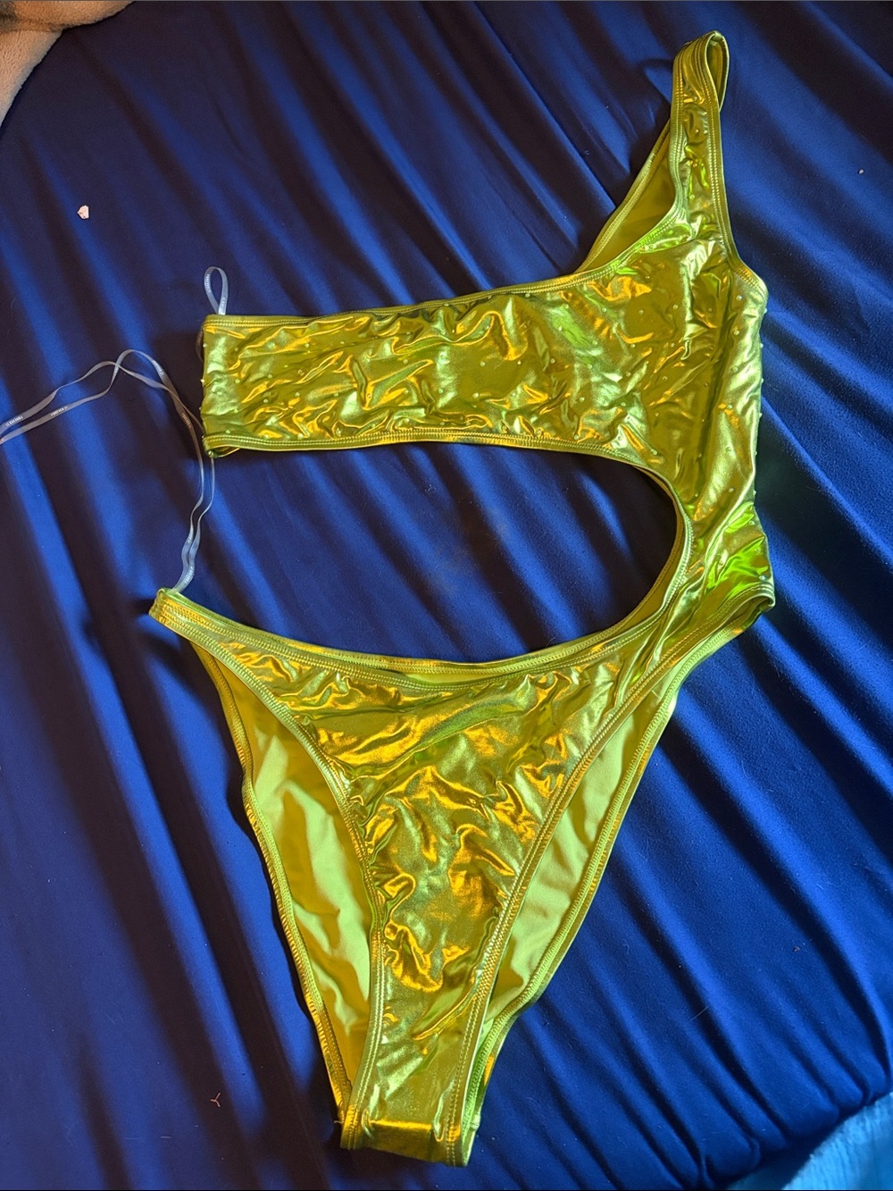 Forever 21 Neon Lime One-Shoulder Shiny One-Piece Swim
